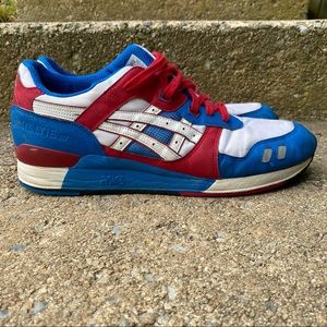 asics red white blue